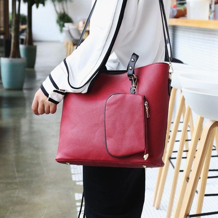 2 in 1 Big Capacity Solid Color Handbag For Women (Red)