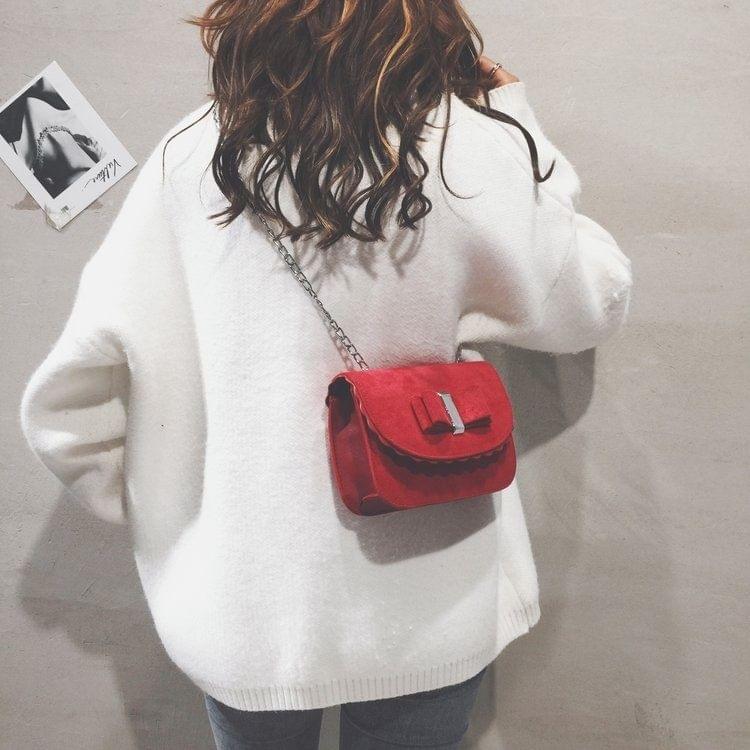 Suede Surface PU Leather Shoulder Bag Ladies Handbag Messenger Bag (Red)