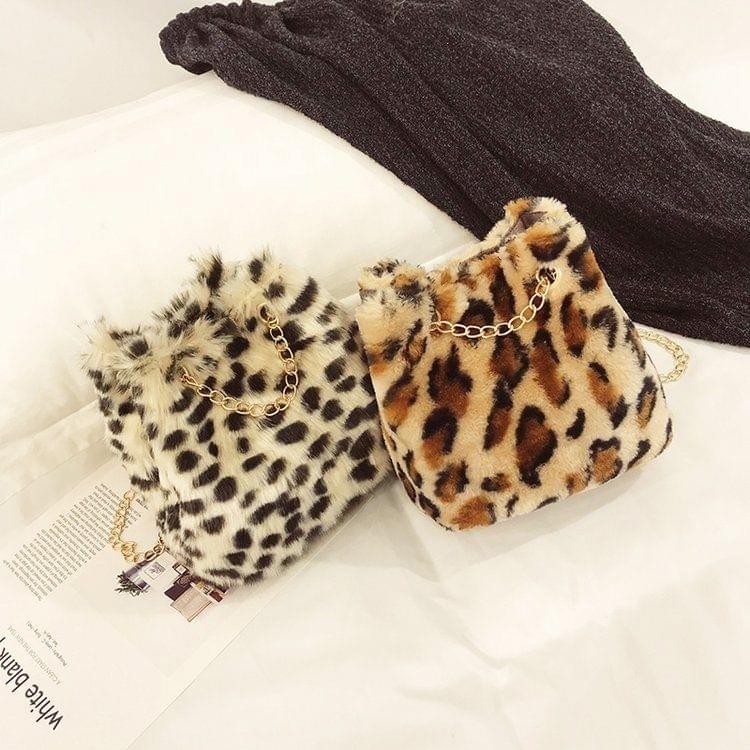 Fashion Leopard Plush Chain-strap Single Shoulder Bag Ladies Handbag (Brown)
