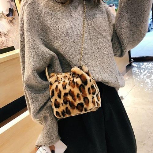 Fashion Leopard Plush Chain-strap Single Shoulder Bag Ladies Handbag (Brown)