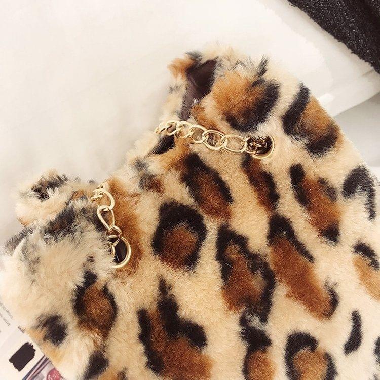 Fashion Leopard Plush Chain-strap Single Shoulder Bag Ladies Handbag (Brown)