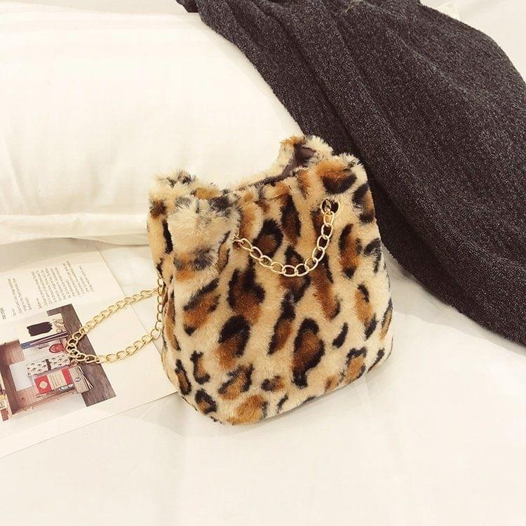 Fashion Leopard Plush Chain-strap Single Shoulder Bag Ladies Handbag (Brown)