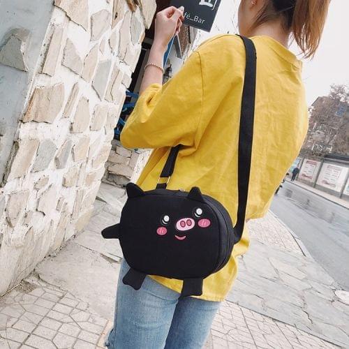 Cute Pig Cavans Single Shoulder Bag Ladies Handbag Messenger Bag (Black)