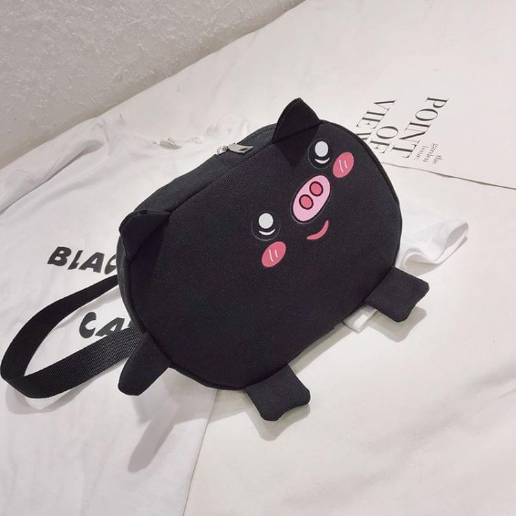 Cute Pig Cavans Single Shoulder Bag Ladies Handbag Messenger Bag (Black)