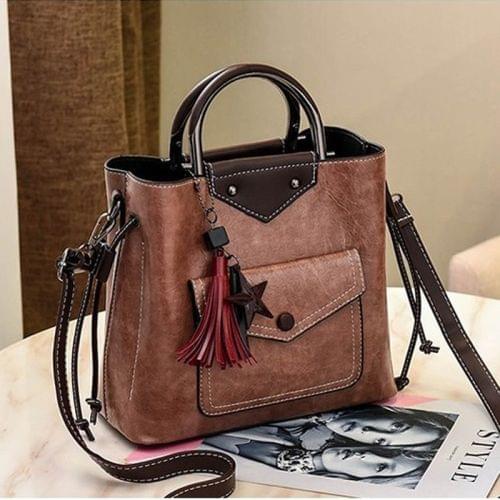 Leisure Fashion PU Slant Shoulder Bag Tassel Bucket Bag Handbag(Pink)