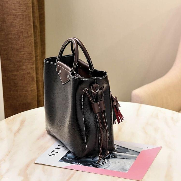 Leisure Fashion PU Slant Shoulder Bag Tassel Bucket Bag Handbag(Pink)