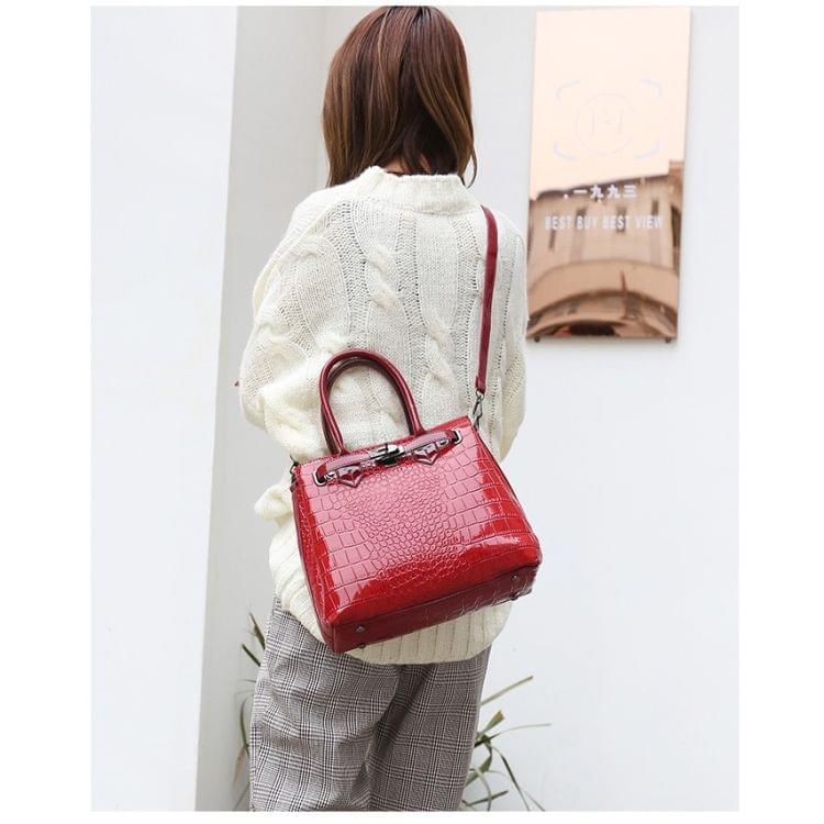 Casual Crocodile Texture PU Leather Shoulder Bag Ladies Handbag Messenger Bag (Red)
