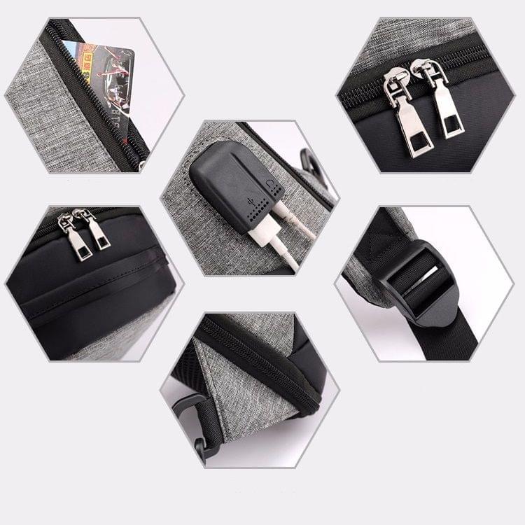 Multi-Function Oxford Portable Casual Single Shoulder Bag with Earphone Line Hole & USB Charging (Black)