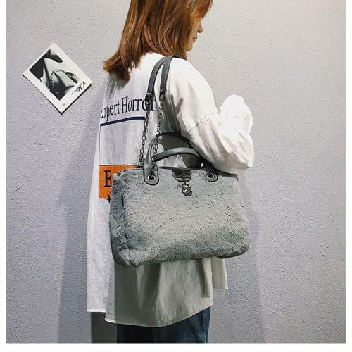 Casual Plush Single Shoulder Bag Chain Bag Ladies Handbag, Small Size (Grey)