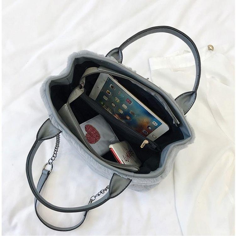 Casual Plush Single Shoulder Bag Chain Bag Ladies Handbag, Small Size (Grey)