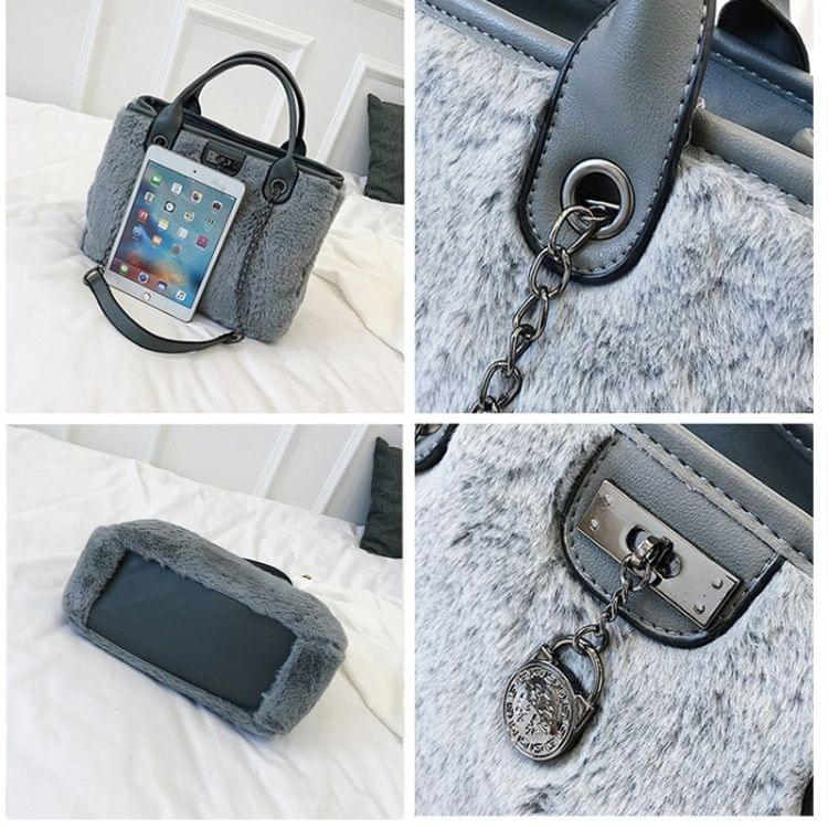 Casual Plush Single Shoulder Bag Chain Bag Ladies Handbag, Small Size (Grey)