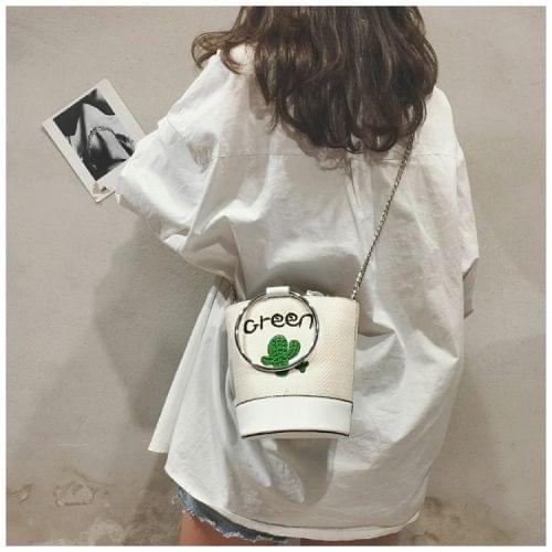 Casual Shoulder Bag Messenger Bag Ladies Handbag (White-Cactus)