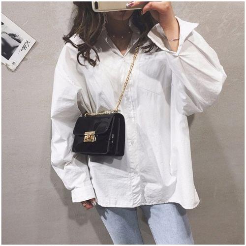Pure Color Glossy Surface Small Square Bag Handbag Single Shoulder Bag Messenger Bag (Black)