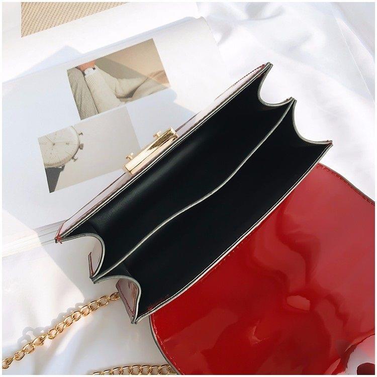 Pure Color Glossy Surface Small Square Bag Handbag Single Shoulder Bag Messenger Bag (Black)