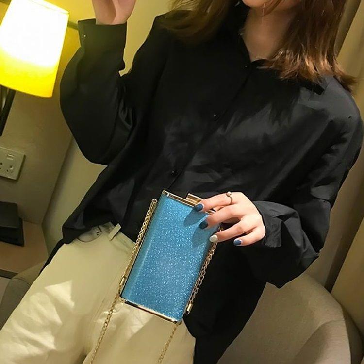 Metal Texture Small Bag PU Leather Single Shoulder Bag Cellphone Bag Messenger Bag (Blue)