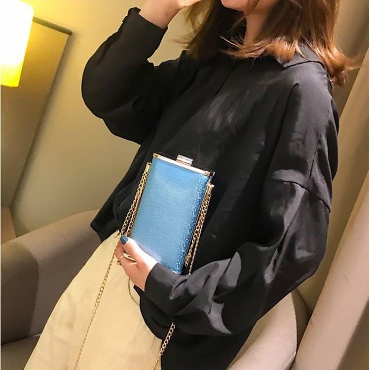 Metal Texture Small Bag PU Leather Single Shoulder Bag Cellphone Bag Messenger Bag (Blue)