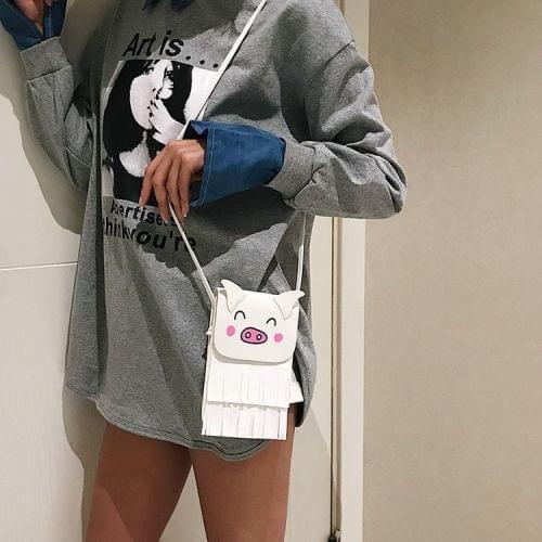 Pig Shape Tassel PU Single Shoulder Bag Cellphone Bag Ladies Messenger Bag (White)