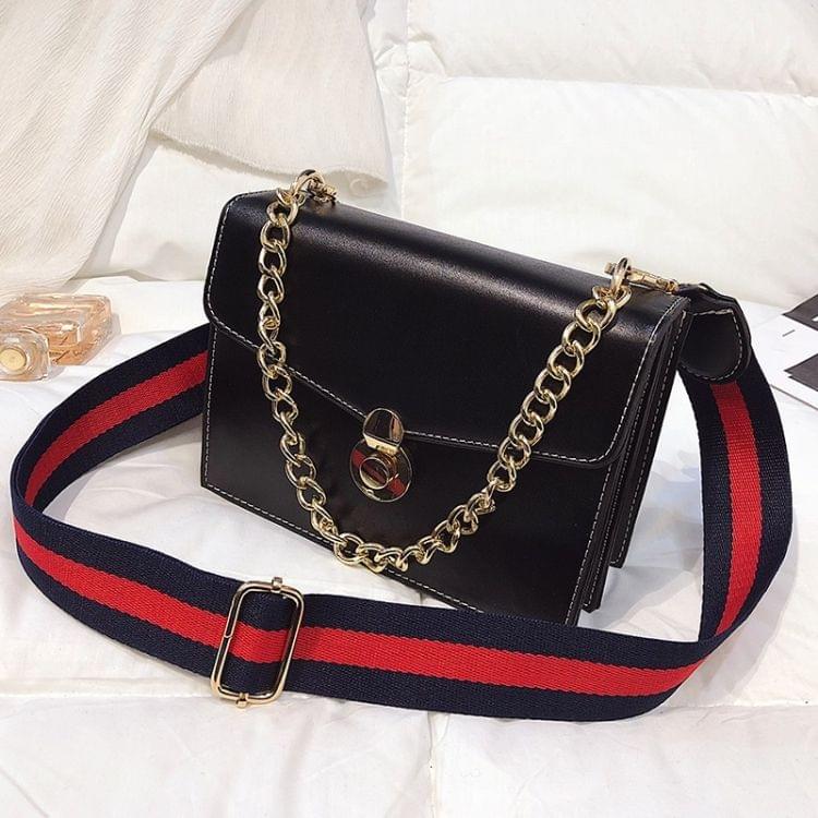Pure Color Fashion Double-strap Single Shoulder Bag Ladies Messenger Handbag (Black)