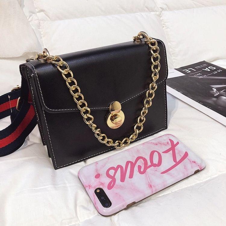 Pure Color Fashion Double-strap Single Shoulder Bag Ladies Messenger Handbag (Black)