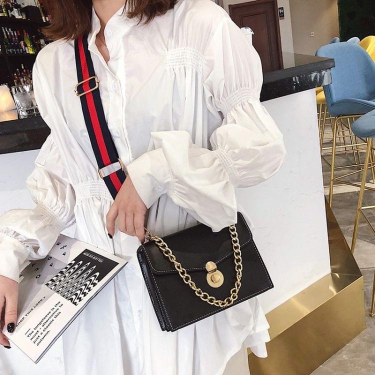 Pure Color Fashion Double-strap Single Shoulder Bag Ladies Messenger Handbag (Black)