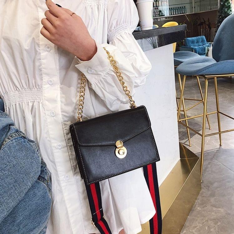 Pure Color Fashion Double-strap Single Shoulder Bag Ladies Messenger Handbag (Black)