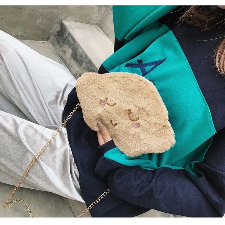 Cute Cloud-shaped Shy Face Fashion Plush Bag Ladies Handbag Chain Mobile Phone Bag (Brown)