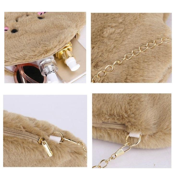 Cute Cloud-shaped Shy Face Fashion Plush Bag Ladies Handbag Chain Mobile Phone Bag (Brown)