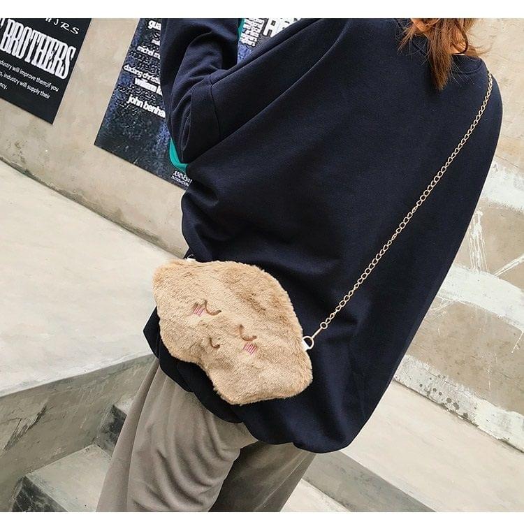 Cute Cloud-shaped Shy Face Fashion Plush Bag Ladies Handbag Chain Mobile Phone Bag (Brown)
