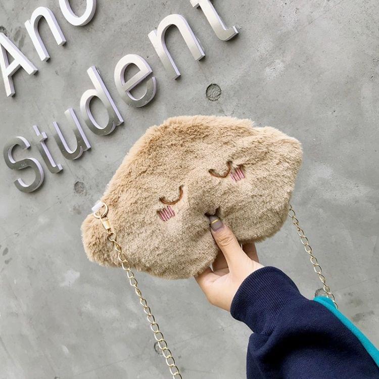 Cute Cloud-shaped Shy Face Fashion Plush Bag Ladies Handbag Chain Mobile Phone Bag (Brown)