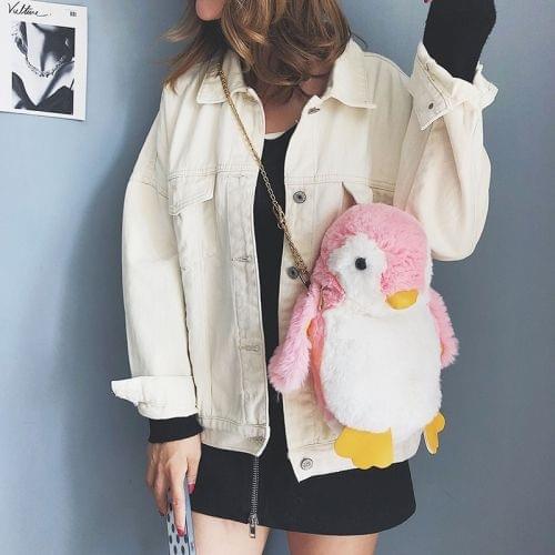 Penguin Plush Shoulder Bag Messenger Bag Ladies Handbag Chain Bag (Pink)