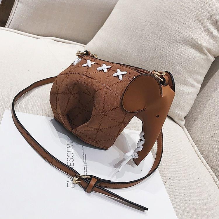 Elephant Style Matte PU Leather Shoulder Bag Ladies Handbag Messenger Bag (Brown)