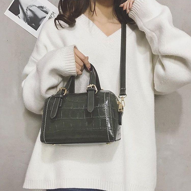 Fashion Shiny PU Leather Small Square Handbag Ladies Shoulder Messenger Bag(Green)