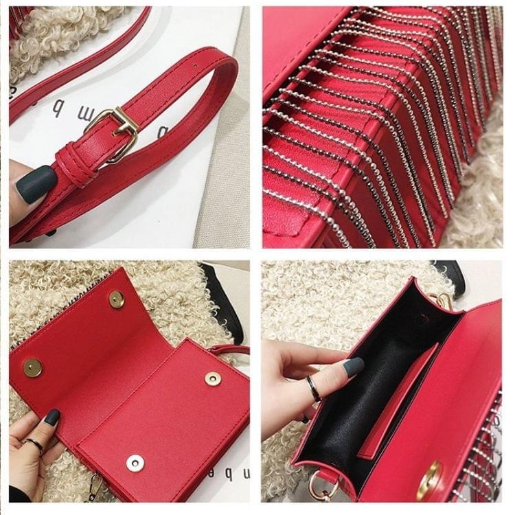 Tassel Small Square Bag PU Leather Single Shoulder Bag Ladies Handbag Messenger Bag (Brown)