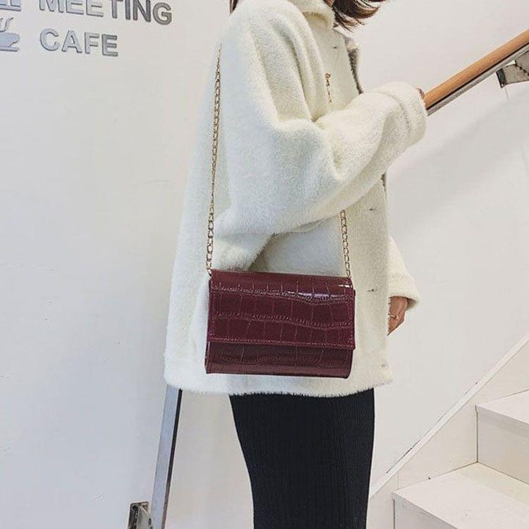Crocodile PU Leather Small Square Bag Chain Single Shoulder Bag Ladies Handbag Messenger Bag (Red)
