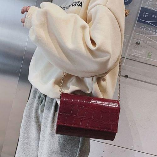 Crocodile PU Leather Small Square Bag Chain Single Shoulder Bag Ladies Handbag Messenger Bag (Red)