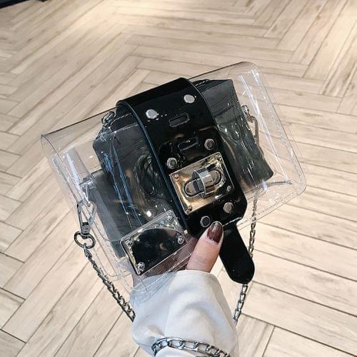 Leisure Fashion Transparent Shoulder Bag Messenger Bag Handbag (Black)