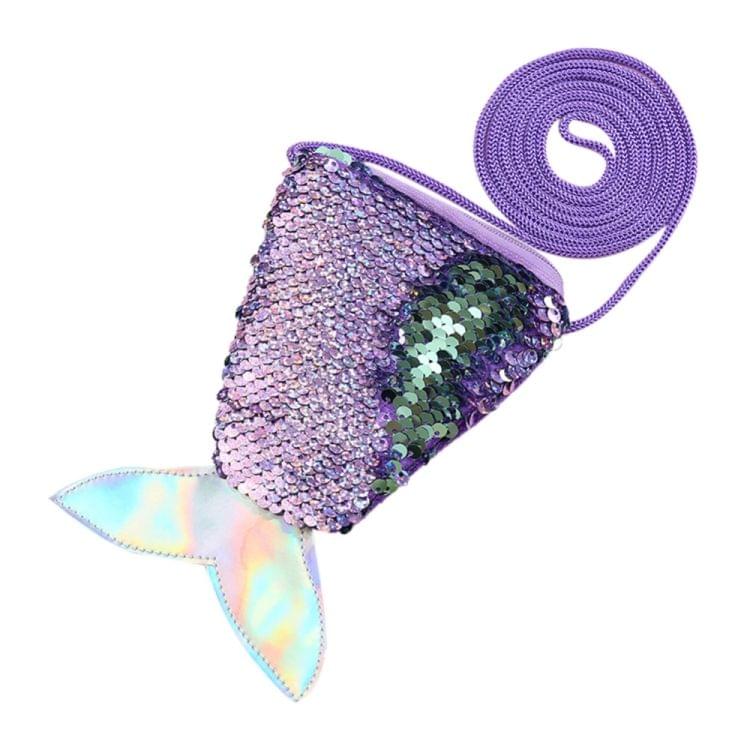 3 PCS Mermaid Tail Sequins Coin Purse Girls Crossbody Bags Card Holder Wallet(Violet)