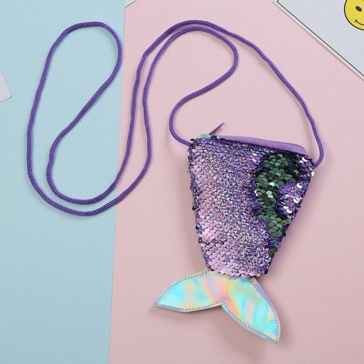 3 PCS Mermaid Tail Sequins Coin Purse Girls Crossbody Bags Card Holder Wallet(Violet)