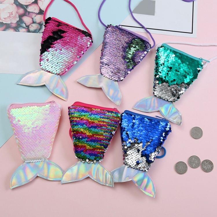 3 PCS Mermaid Tail Sequins Coin Purse Girls Crossbody Bags Card Holder Wallet(Violet)
