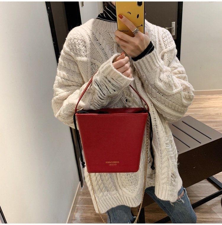 Drawstring Bucket Bag PU Leather Single Shoulder Bag Ladies Handbag Messenger Bag (Red)