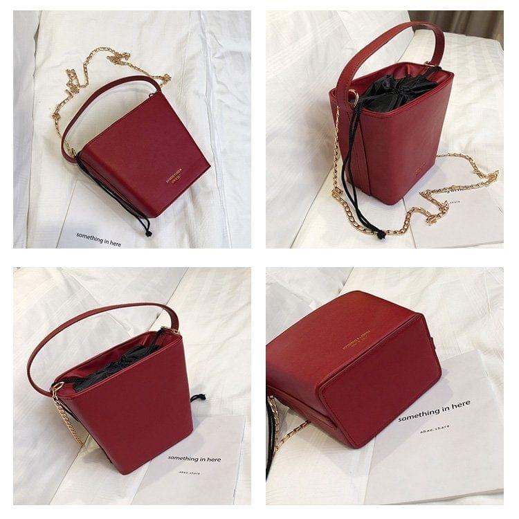 Drawstring Bucket Bag PU Leather Single Shoulder Bag Ladies Handbag Messenger Bag (Red)