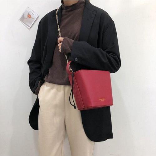 Drawstring Bucket Bag PU Leather Single Shoulder Bag Ladies Handbag Messenger Bag (Red)
