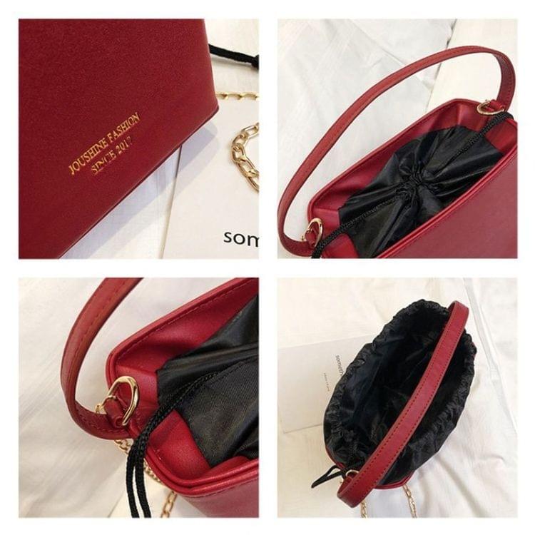 Drawstring Bucket Bag PU Leather Single Shoulder Bag Ladies Handbag Messenger Bag (Red)