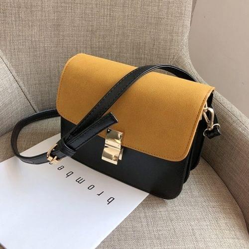 Lock Buckle Matte Color Matching PU Leather Single Shoulder Bag Ladies Handbag Messenger Bag (Yellow)
