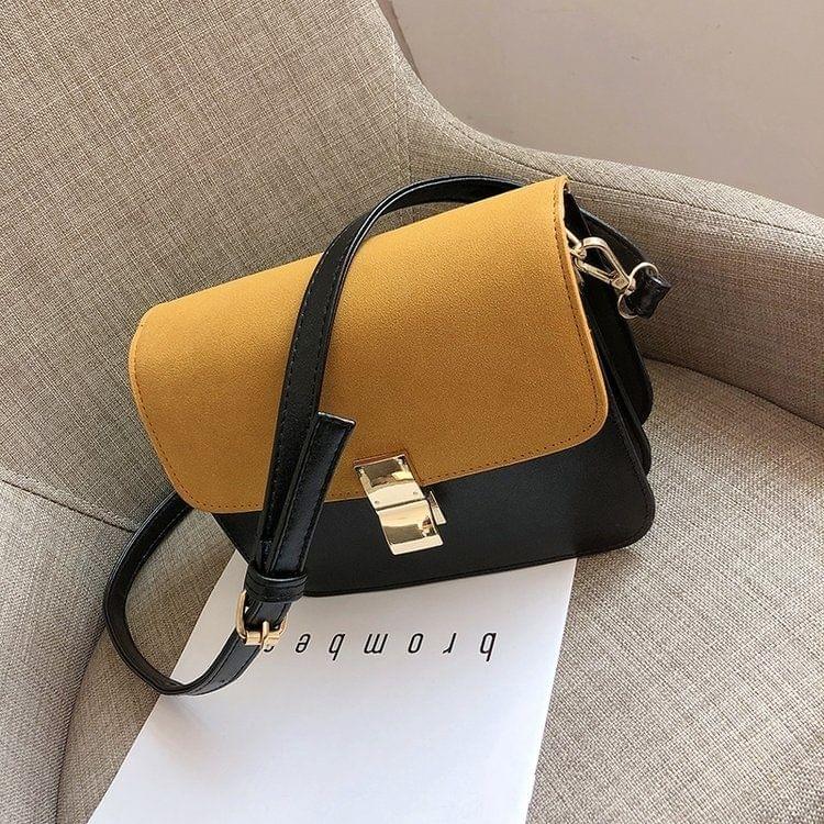 Lock Buckle Matte Color Matching PU Leather Single Shoulder Bag Ladies Handbag Messenger Bag (Yellow)