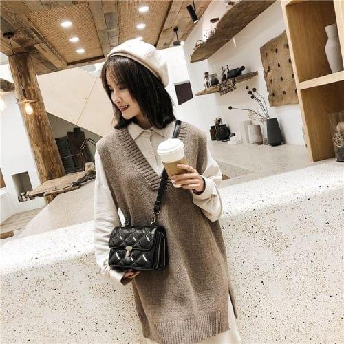 Rhombus Texture Press Buckle PU Leather Single Shoulder Bag Ladies Handbag Messenger Bag (Black)