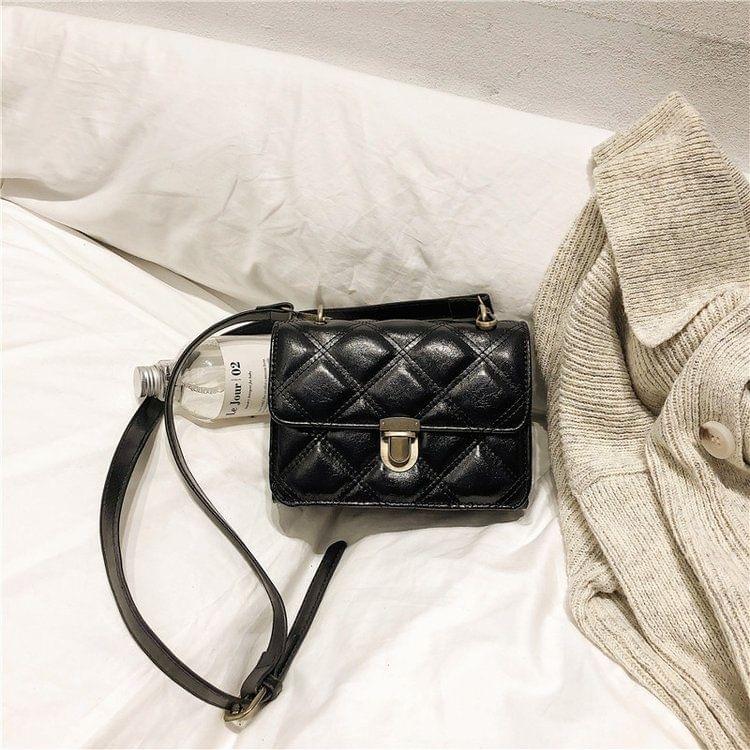 Rhombus Texture Press Buckle PU Leather Single Shoulder Bag Ladies Handbag Messenger Bag (Black)
