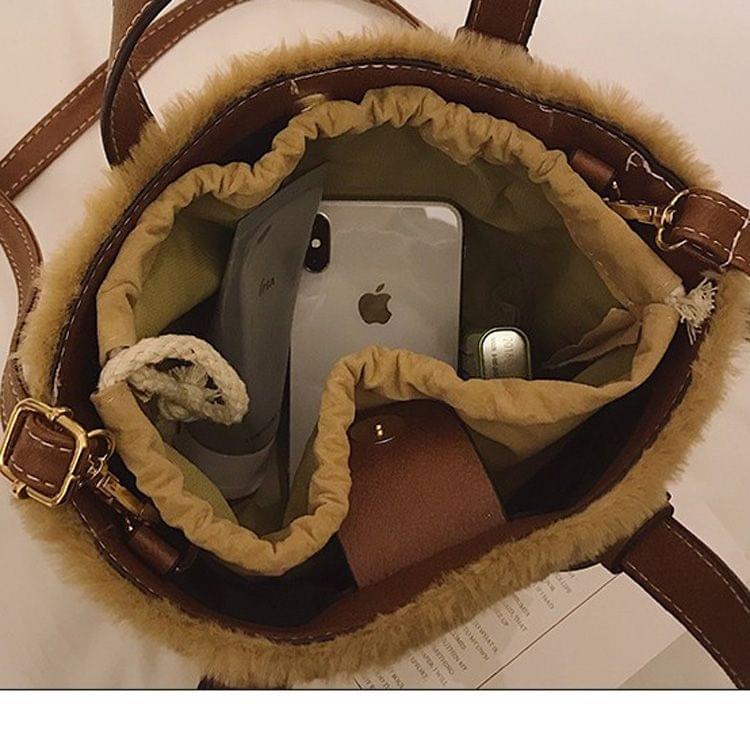 Leisure Fashion Plush Shoulder Bag Messenger Bag Handbag(Brown)