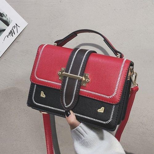 Fashion PU Leather Small Square Handbag Ladies Shoulder Messenger Bag(Red Black)