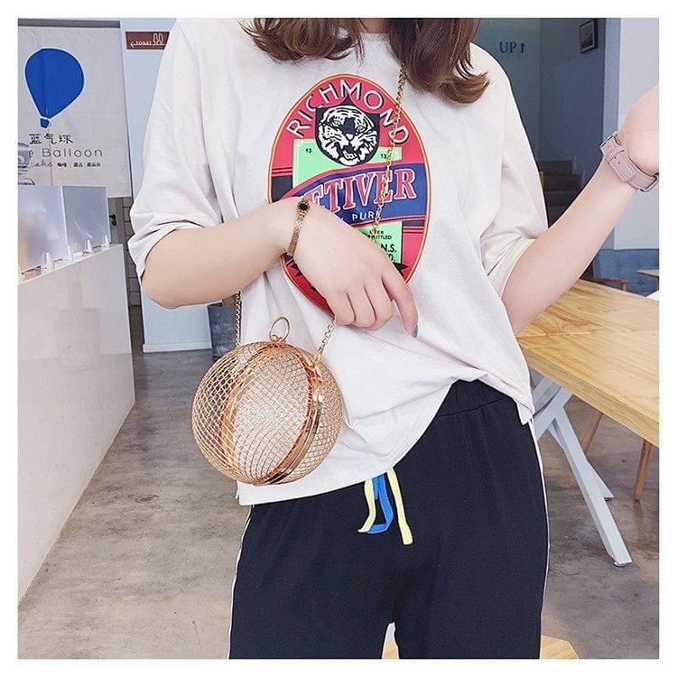 Personality Fashion Alloy Ball Chain-strap Single Shoulder Bag Ladies Messenger Bag Handbag (Gold)